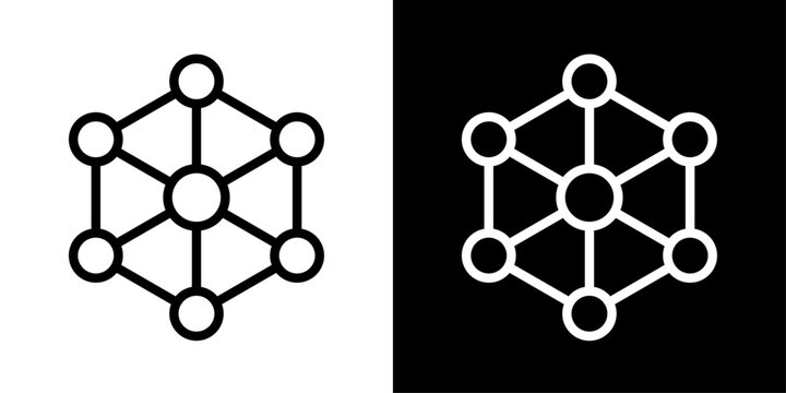 Neural network icon in outline style representing artificial intelligence, machine learning, deep learning, data connections, and digital technology systems.