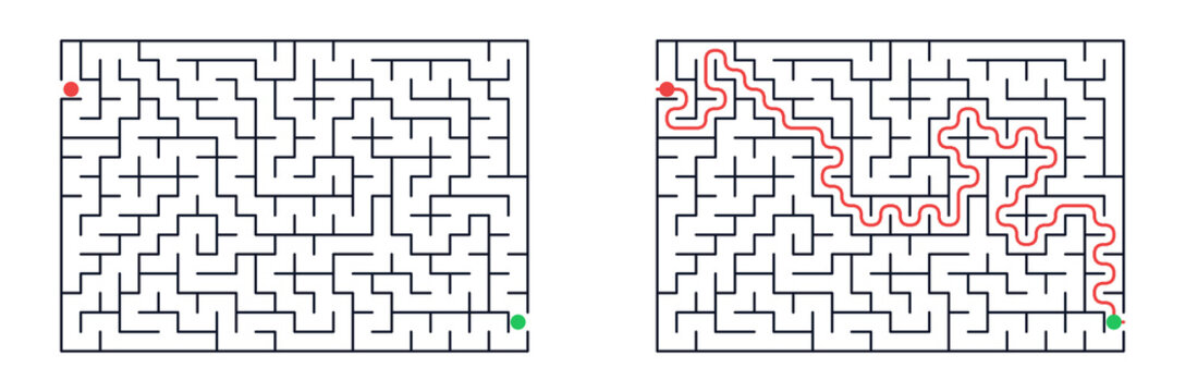 Advanced Maze Puzzle with Curved Solution Path and Brain Challenge Illustration