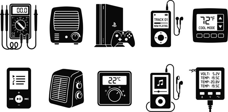 Electronic gadgets and devices collection in a clean white studio setting