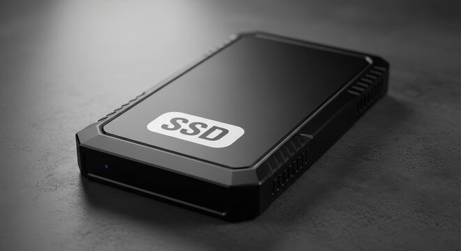 Black ssd hard drive on dark surface