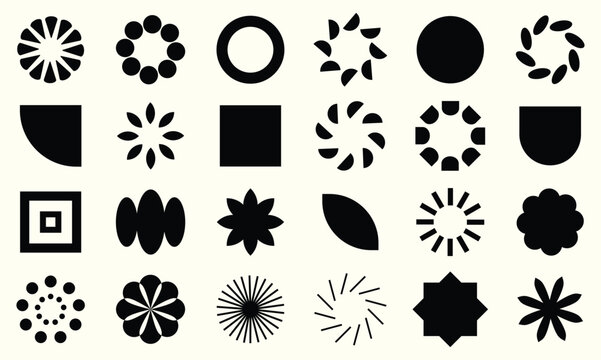 Geometric Abstract Flower Shape Set with Funky Retro Star Figure Vector Icons Collection.