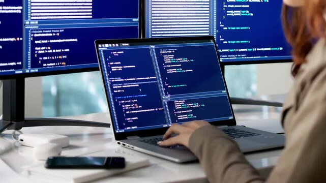 Programmer Writes Code On Desktop Software