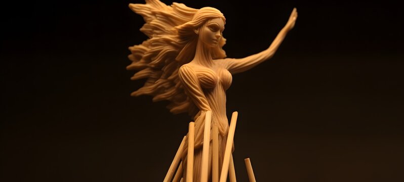 lady angel ifrit shaped matchstick carving . Generative Ai