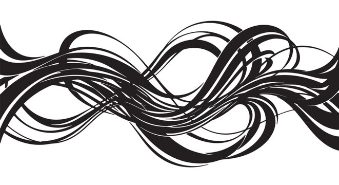 Abstract ribbon path with layered black curves and negative space balance, premium black and white vector artwork, isolated white background, modern elegant line pattern