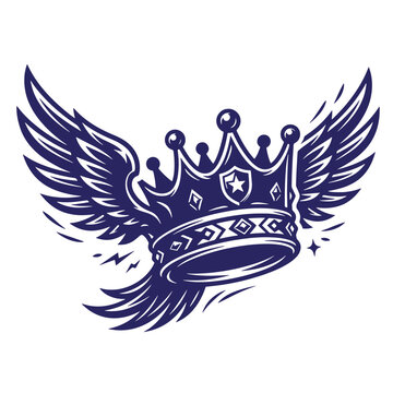 Winged crown illustration isolated on white background with monarchy heraldry sovereignty leadership nobility illustration monochrome isolated background