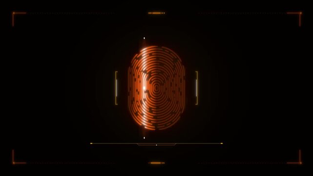 Digital fingerprint scan interface with orange accents and dark background