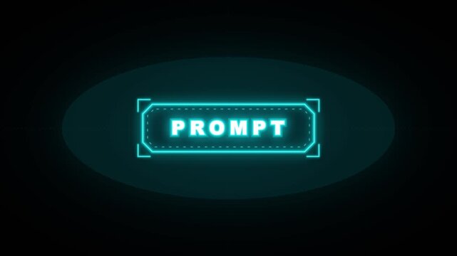 Cyan neon glowing prompt button in a futuristic oval frame on a dark background