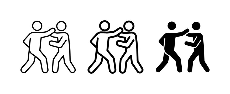 Fighting Icons, Conflict Symbols, Aggression Vector Graphics