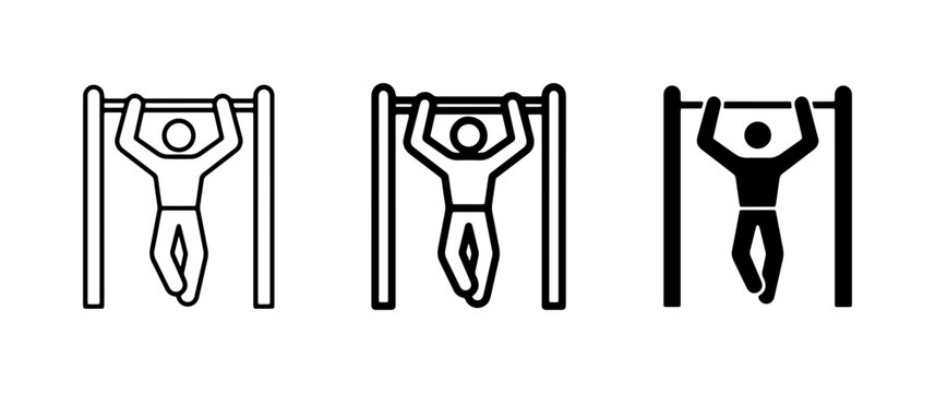 Pull Up Icons, Fitness Man Silhouette, Gym Bar Vector Set