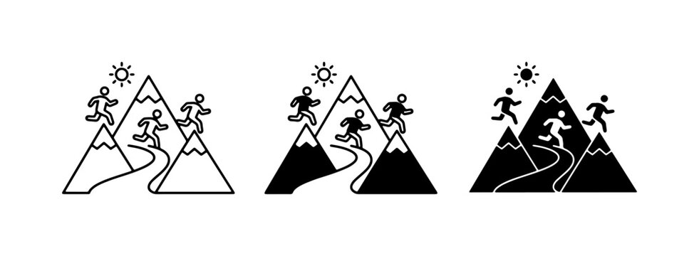 Mountain Runners Icon Set, Trail Running Vector Graphics, Outdoor Adventure