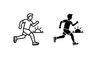Fototapeta premium Running Man Icon Set, Silhouette Athlete, Sunrise Jogging Graphics