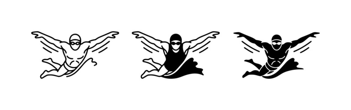 Skydiver Icons, Wingsuit Flying Vector Graphics, Extreme Sports Silhouette