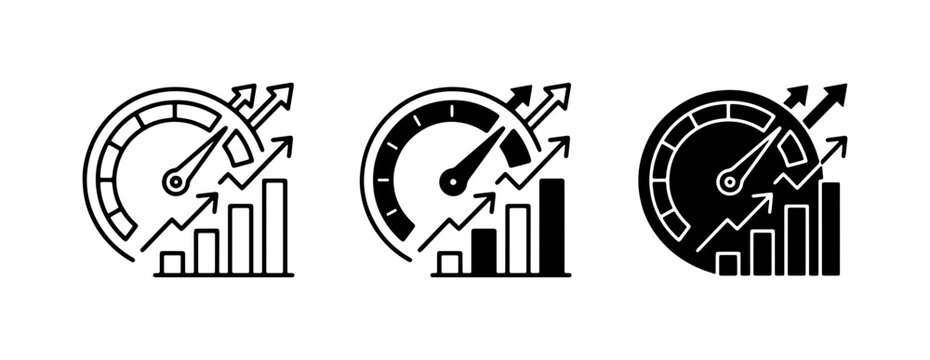 Performance Meter Icons, Growth Charts, Business Success Metrics