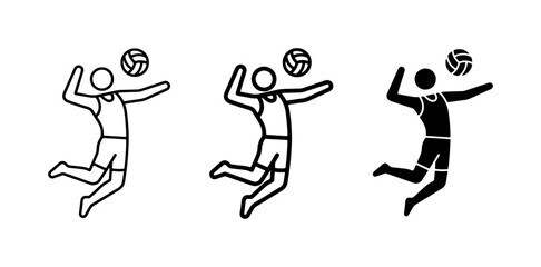 Fototapeta premium Volleyball Player Icons, Line Art and Silhouette, Sports Action