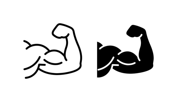 Flexing Biceps Icon Set, Strong Arm Silhouette, Fitness Symbol