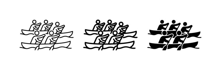 Rowing Team Icons, Canoeists Paddling, Water Sports Graphics © Abu