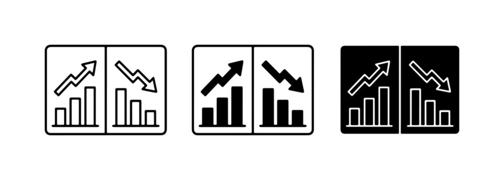 Growth and Decline Bar Charts, Up and Down Arrows, Business Analytics Icons