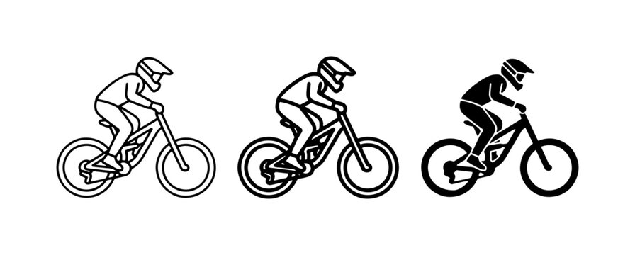 Mountain Biker Icons, Downhill Cycling Vector Graphics, Extreme Sport Illustrations