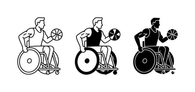 Wheelchair Basketball Player Icons, Adaptive Sports Vector Set