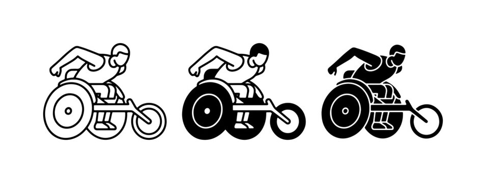 Wheelchair Sports Icons, Athlete Racing Vector Graphics, Disability Sport Symbols