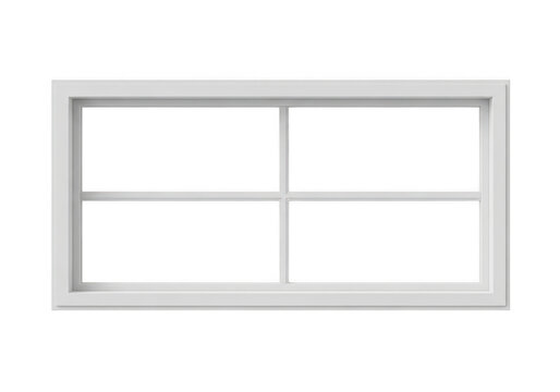 Minimalist double-hung window with four panes in light gray frame isolated on transparent background