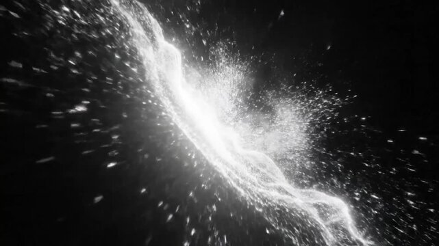 Abstract flowing white particles in a dark, dynamic space, evoking celestial concepts and cosmic energy
