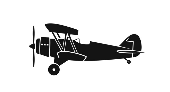 Classic Biplane Silhouette Vector Illustration.