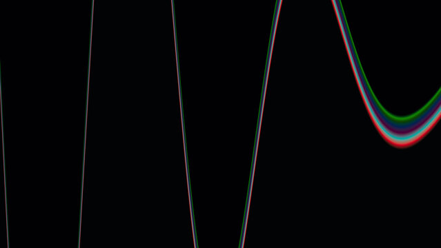   
Red green and blue overlapping wave curves on dark background creating abstract oscillation interference physics inspired modern design