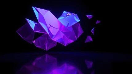 Obraz premium Abstract crystal formations glow, purple hues dominate. Reflections mirror shapes below, creating dramatic visual impact. Minimalist design.
