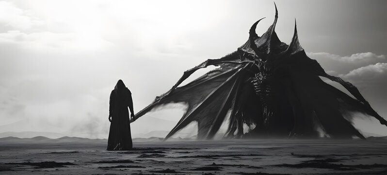 art of behemoth demon a black and white high contrast full body. Generative AI