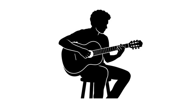 Silhouette of a person playing acoustic guitar