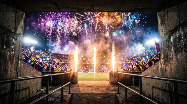 Feu d&rsquo;artifice spectaculaire au-dessus d&rsquo;un stade pendant une c&eacute;l&eacute;bration sportive