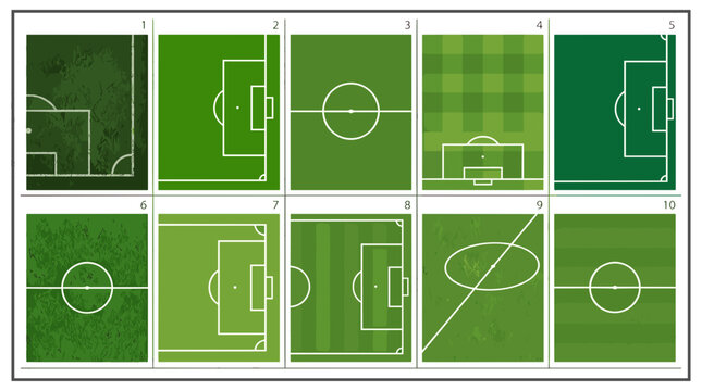 Collection of various soccer field layouts and designs for sports
