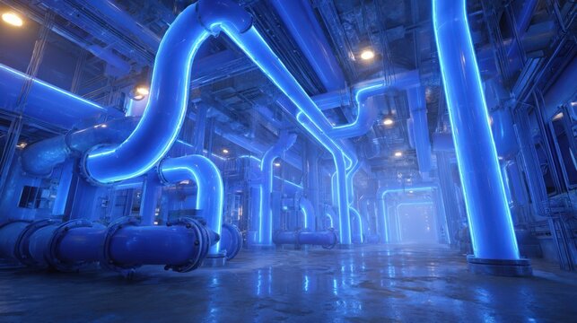 Futuristic liquid cooling facility powering AI supercomputers industrial energy concept