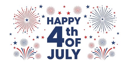 Obraz premium Happy 4th of july text with red and blue fireworks isolated on white background