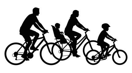Obraz premium Silhouettes of a family riding bicycles together on a trail