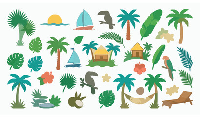 Obraz premium Palm Garden Tropical Icon Collection Vector Illustration EPS10