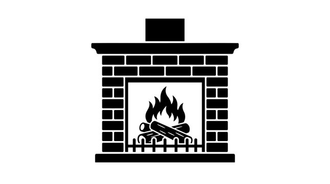 Illustration of a traditional brick fireplace with burning fire