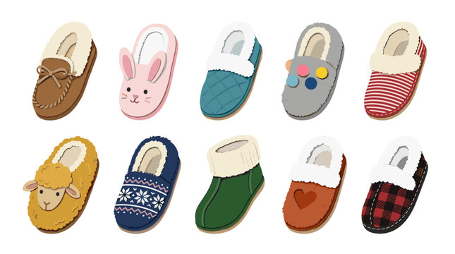 Collection of various colorful and cozy baby and toddler shoes