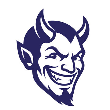 Stylized illustration of a devil's face with horns and a wicked grin illustration stylized mythology creature character darkness malevolent temptation sinister