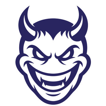 Cartoon devil face with horns and sharp teeth line art malicious character illustration creature background isolated stylized minimalist abstract mischievous