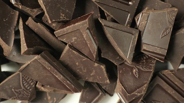 Broken dark chocolate pieces