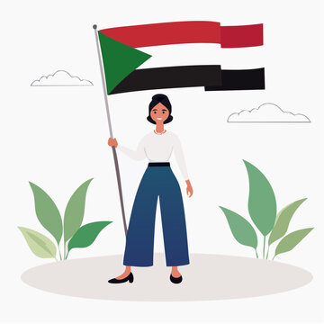 Woman Holding Sudanese Flag