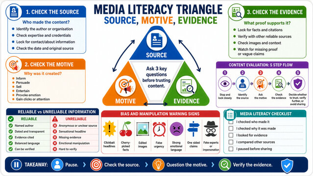 Media Literacy Triangle Infographic for Fact Checking and Critical Thinking