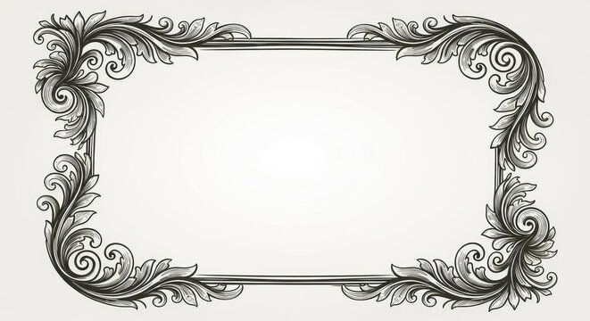 Ornate vintage hand drawn scrollwork frame with floral engraving