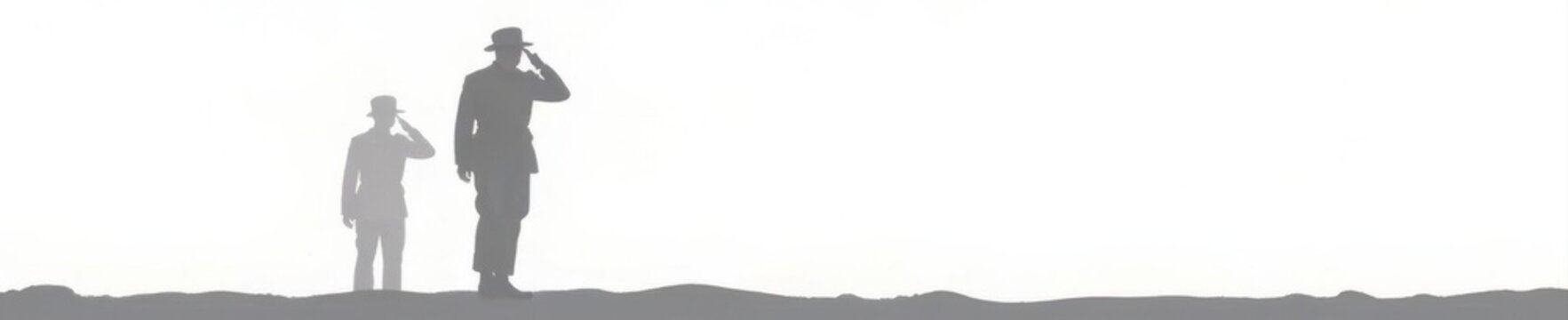 Dark, sharply defined military silhouette saluting; clean white background , strong, valiant, dignified