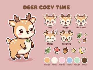 Obraz premium Cartoon Deer with Various Emotions Displayed.