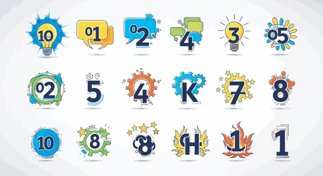 Modern infographic number icons set, colorful business data visualization elements, creative sequence numbering for web design and presentations