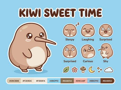 Cartoon Kiwi Bird Smiling Face.