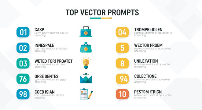 Modern business infographic template with 10 numbered steps, professional vector presentation layout, clean corporate data visualization design